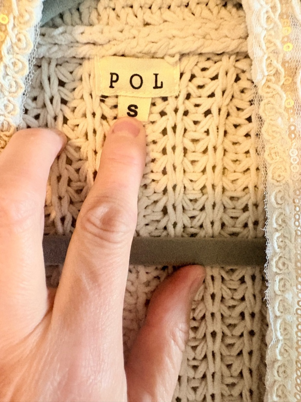 POL Cream Open Knit Cardigan with Decorative Trim - Picture 3 of 3